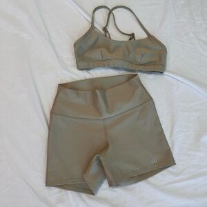 ALO Yoga Bra and Shorts Set in Beige